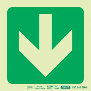 PHOTOLUMINESCENT 190MM SAFETY SIGN -E23-ARROW DOWN — Progress Office Furniture Durban