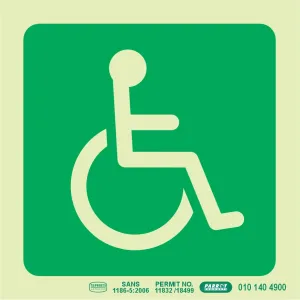 PHOTOLUMINESCENT 190MM SAFETY SIGN -E25-PARAPLEGIC SYMBOL — Progress Office Furniture Durban