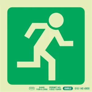 PHOTOLUMINESCENT 190MM SAFETY SIGN -E29-RUNNING MAN FACING RIGHT — Progress Office Furniture Durban