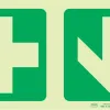 PHOTOLUMINESCENT 190MM SAFETY SIGN -E7A-GREEN CROSS+ARROW DOWN — Progress Office Furniture Durban