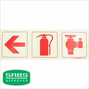 PHOTOLUMINESCENT 190MM SAFETY SIGN - F11-ARROW LEFT+FIRE EXTINGHUISHER+FIRE HYDRANT — Progress Office Furniture Durban