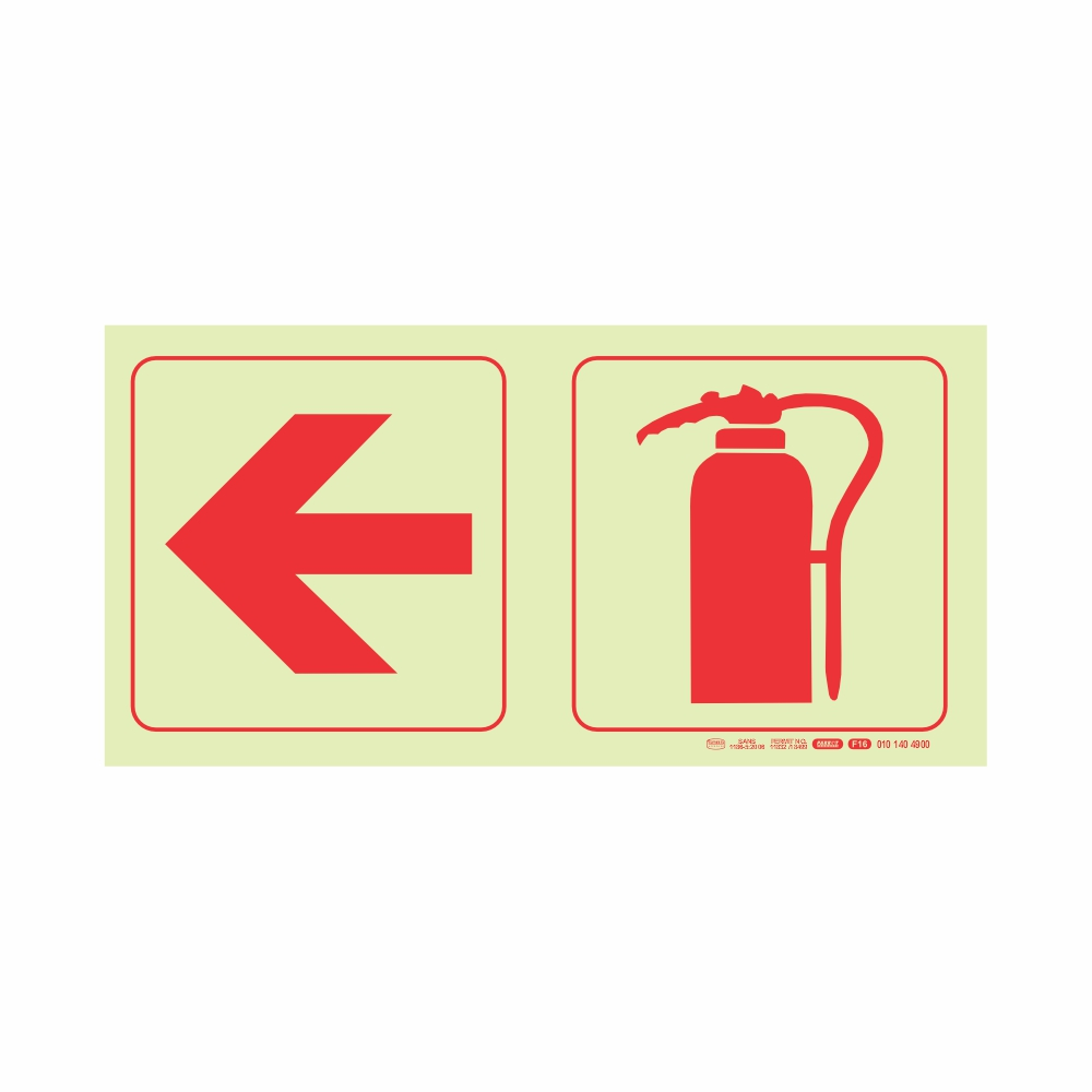 autop_SNP19F16 PHOTOLUMINESCENT 190MM SAFETY SIGN - F16-ARROW LEFT+FIRE EXTINGUISHER — Progress Office Furniture Durban