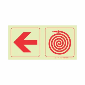 PHOTOLUMINESCENT 190MM SAFETY SIGN - F17-ARROW LEFT+FIRE HOSE REEL — Progress Office Furniture Durban
