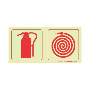 PHOTOLUMINESCENT 190MM SAFETY SIGN - F22-FIRE EXTINGUISHER+FIRE HOSE REEL — Progress Office Furniture Durban