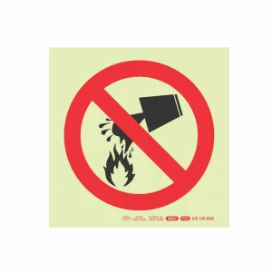 PHOTOLUMINESCENT 190MM SAFETY SIGN - F25-WATER PROHIBITED AS EXTINGUISHING AGENT — Progress Office Furniture Durban