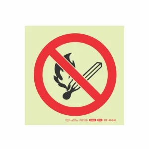 PHOTOLUMINESCENT 190MM SAFETY SIGN - F26-NO OPEN OR NAKED FLAMES — Progress Office Furniture Durban