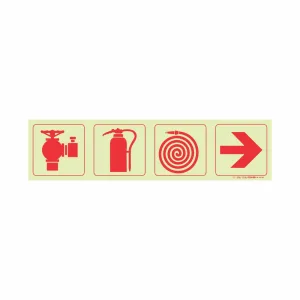 PHOTOLUMINESCENT 190MM SAFETY SIGN - F3-FIRE HYDRANT+FIRE EXTINGUISHER+FORE HOSE REEL+ARROW RIGHT — Progress Office Furniture Durban