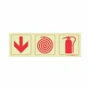 PHOTOLUMINESCENT 190MM SAFETY SIGN - F4-ARROW DOWN+FIRE HOSE REEL+FIRE EXTINGUISHER — Progress Office Furniture Durban