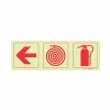 PHOTOLUMINESCENT 190MM SAFETY SIGN - F5-ARROW LEFT+FIRE HOSE REEL+FIRE EXTINGUISHER — Progress Office Furniture Durban