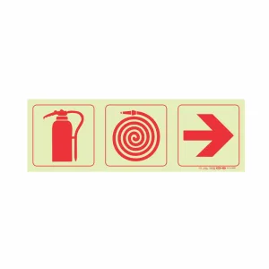 PHOTOLUMINESCENT 190MM SAFETY SIGN - F6-FIRE EXTINGUISHER+FIRE HOSE REEL+ARROW RIGHT — Progress Office Furniture Durban