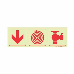 PHOTOLUMINESCENT 190MM SAFETY SIGN - F7-ARROW DOWN+FIRE HOSE REEL+FIRE HYDRANT — Progress Office Furniture Durban
