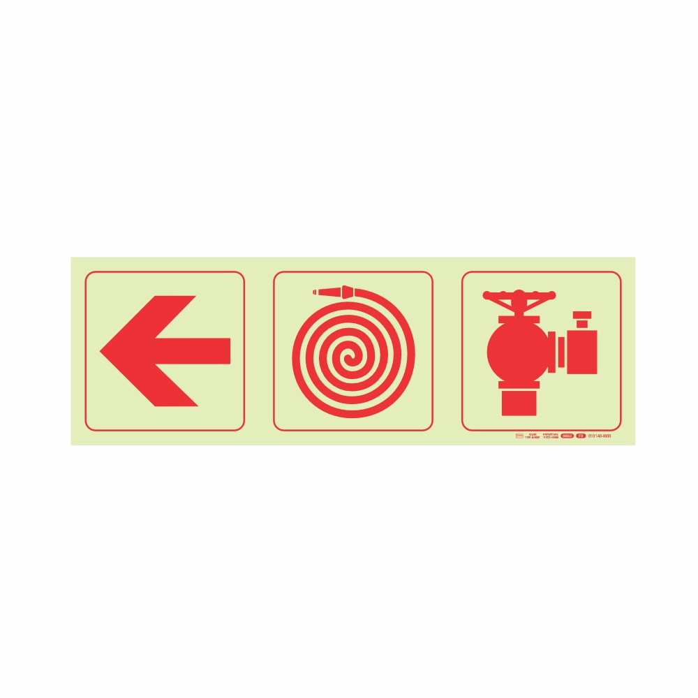 autop_SNP19F8 PHOTOLUMINESCENT 190MM SAFETY SIGN - F8-ARROW LEFT+FIRE HOSE REEL+FIRE HYDRANT — Progress Office Furniture Durban