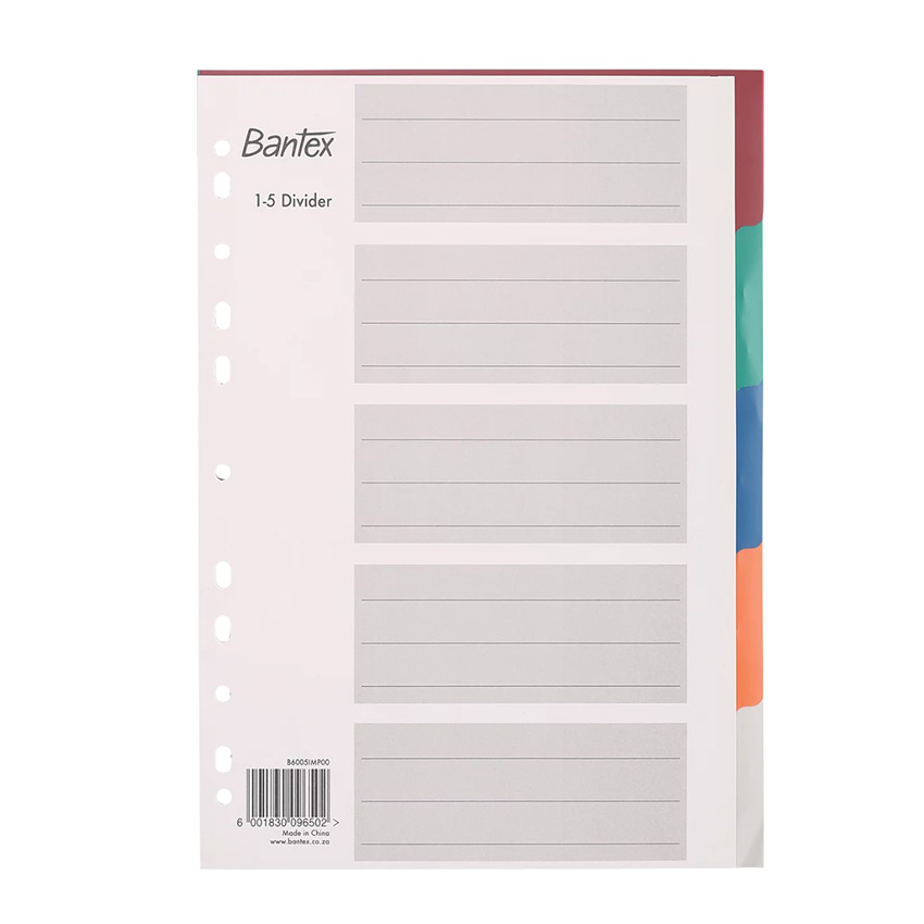 1010130002-B6005-00-1.jpg BANTEX PP A4 FILE Divider COLOUR