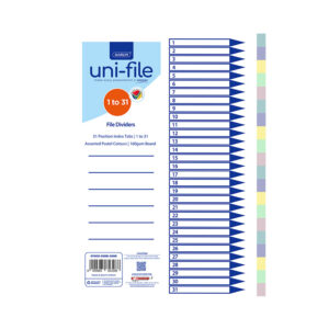 Marlin File Index Board A4 1-31 Pastel Asst