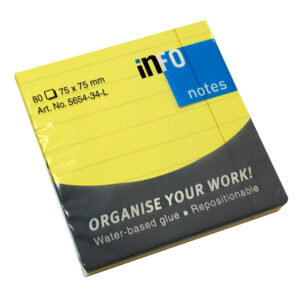 Info Notes Lined 75×75 Info 80 Sht Bright Yellow