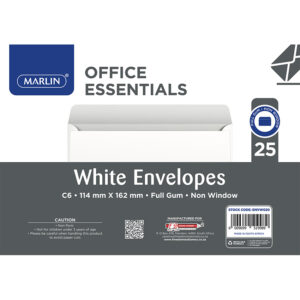 Marlin Env C6 114×162 White Gummed 25pk