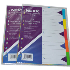 Nexx File Divider Board A4 10 Tab Bright Asst