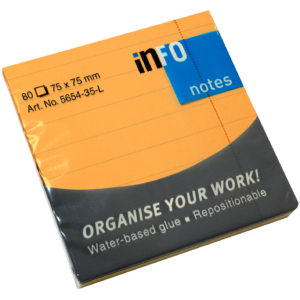 Info Notes Lined 75×75 Info 80 Sht Bright Orange