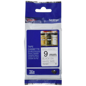 Brother 9mm Black On White Non-laminated Tape