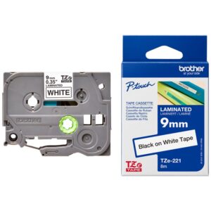 Brother 9mm Black On White Laminated Tape