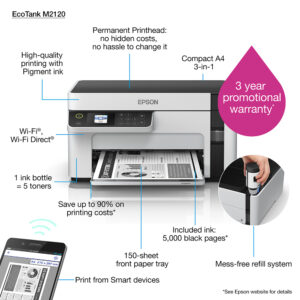 Epson EcoTank M2120 A4 Mono Multifunction Ink Tank Printer Print Scan