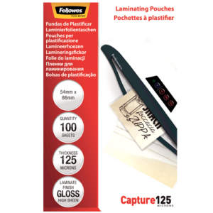 Fellowes Laminating Pouches 54 x 86mm 125 MIC 100 Pack Advanced 54 x 86mm 125 micron 100 Pack