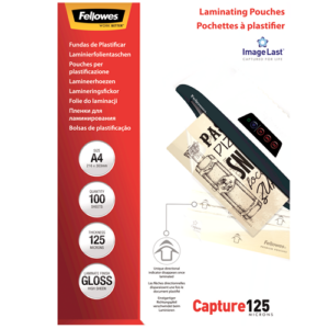 Fellowes Laminating Pouches A4 125 MIC 100 Pack Advanced 216mm x 303mm 125 micron 100 Pack