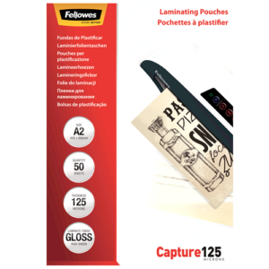 Fellowes Laminating Pouches A2 125 MIC 50 Pack Advanced 426mm x 600mm 125 micron 50 Pack