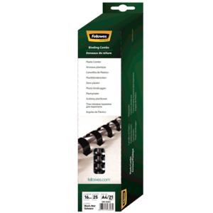 Fellowes Binding Combs Fellowes 16mm Comb Retail Pack Black 101 - 120 21 ring 25 Pack