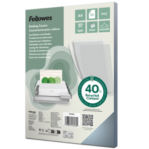 Fellowes Binding Covers A4 180 MIC Clear 25 Pack Clear 180 micron A4 25 Pack