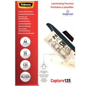 Fellowes Laminating Pouches A4 125 MIC 25 Pack Advanced 216mm x 303mm 125 micron 25 Pack
