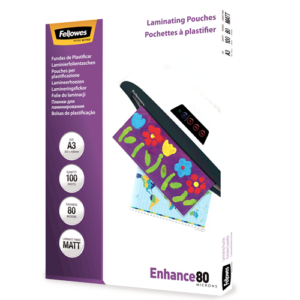 Fellowes Laminating Pouches A3 80 MIC 100 Pack Basic 303mm x 426mm 80 micron 100 Pack