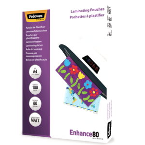 Fellowes Laminating Pouches A4 80 MIC 100 Pack Basic 216mm x 303mm 80 micron 100 Pack