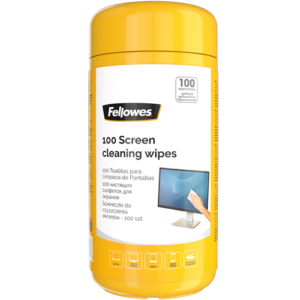 Fellowes Cleaning Product Screen Cleaning Wipes (Tub) Pre-moistened wips - resealable tub. 100 wipes